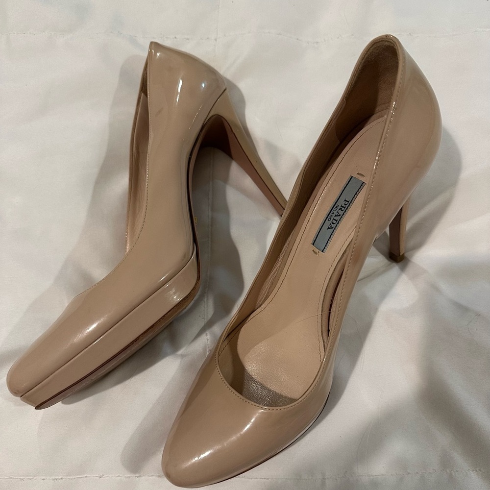 Prada Beige Patent Leather Pumps
